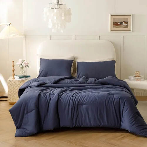 Miniatura 2 de ROSGONIA Edredón tamaño completo para niños adolescentes y niñas azul marino, 3 piezas (1 edredón azul y 2 fundas de almohada), ropa de cama ligera