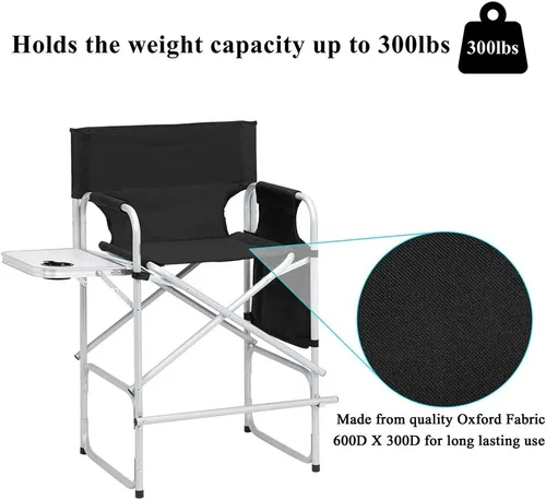 Miniatura 6 de Vasitelan Silla plegable alta para directores con bolsa de almacenamiento para mesa auxiliar, altura de barra portátil para maquilladores, marco