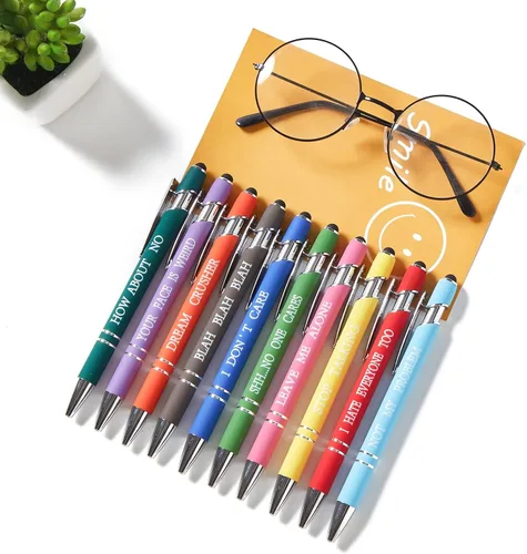 Miniatura 4 de 10 bolígrafos multicolor divertidos con citas quejándose y función de pantalla táctil, regalos de oficina, bolígrafos pasivos negativos