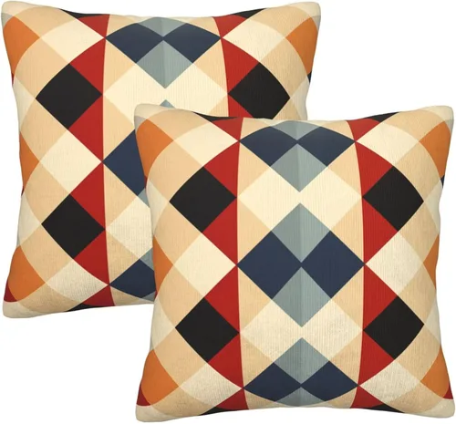 Miniatura 18 de Pack of 2 Short Plush Throw Pillow Covers 18 X 18 Inch, Retro 70S Orange Yellow Pillow Cover Durable Pillowcases, Square Throw Pillow Covers Couch