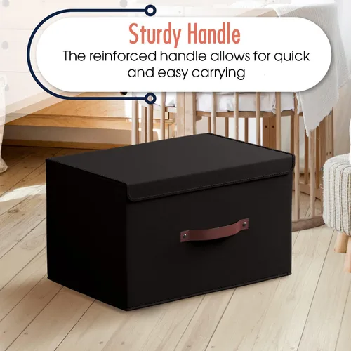 Miniatura 5 de Ornavo Home Paquete de 3 contenedores de almacenamiento plegables con tapa, cesta de almacenamiento plegable de tela de lino, organizador de armario