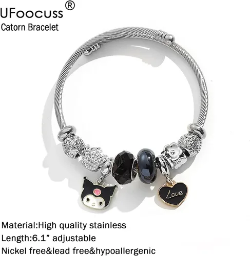Miniatura 5 de UFOOCUSS Pulseras de gatito y gato para mujer, chapado en oro de 18 quilates, ajustable, regalo para niñas