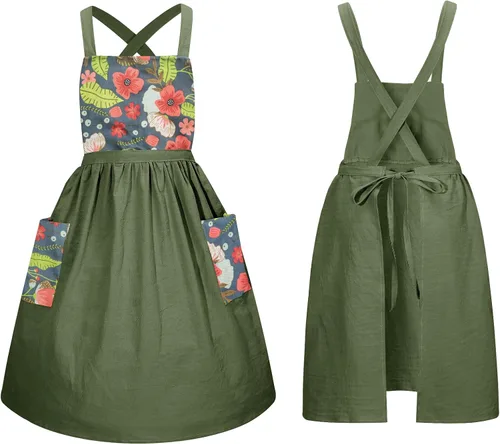 Miniatura 8 de Pinafore Dress Apron for Women Vintage Ruffle Chef Apron with Pockets and Long Ties, Cross Back Cute Kitchen Apron