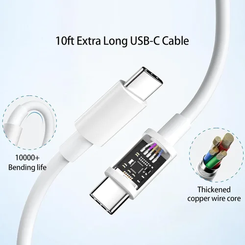 Miniatura 5 de Cable de 10 pies para Apple iPhone 16 15 Pro Max, cargador de carga rápida, iPad, AirPods 4 (USB-C), 20 W tipo C Blcok de 10 pies de largo, cable