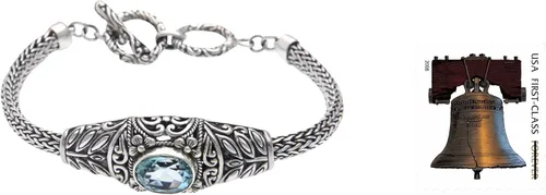 Miniatura 4 de NOVICA Pulsera de cadena de plata de ley 925 con topacio azul, 7.5 pulgadas 'Jungle Lagoon', Topacio
