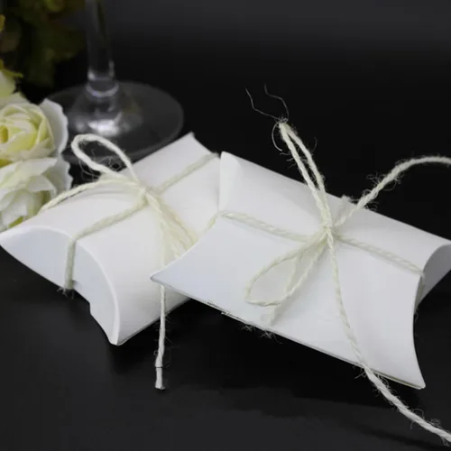 Miniatura 6 de MANCHAP 200 cajas de almohada de papel kraft blanco de 3.5 x 2.5 pulgadas, pequeñas cajas de dulces blancos, cajas de agradecimiento para recuerdos