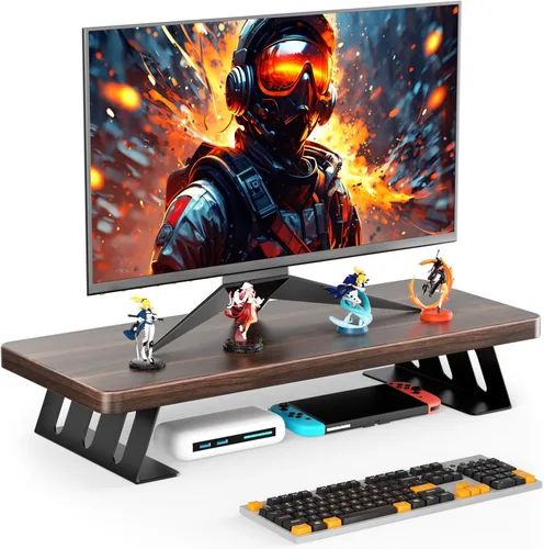 Soporte para monitor, soporte de madera de 24 pulgadas, capacidad de carga de 220 libras, elevador de monitor de escritorio para