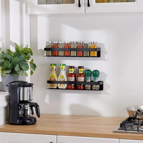 Miniatura 2 de KES KSR401S40-BK-P2 - Organizador de especias de cocina, organizador de condimentos de aluminio de 16 pulgadas, soporte para especias de pared
