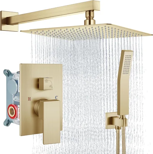 Miniatura 27 de Aolemi Sistema de ducha tipo lluvia de 12 pulgadas, cabezal de ducha cepillado Nikcel Combo Set con ducha de mano válvula de montaje en pared grifo