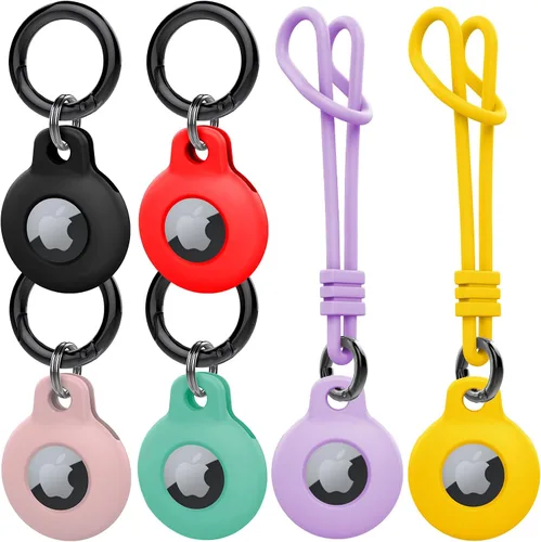 Miniatura 8 de Funda de silicona suave antiarañazos a prueba de golpes con llavero mosquetón para Apple Air Tag 2/1 (negro, rojo, rosa, verde claro)