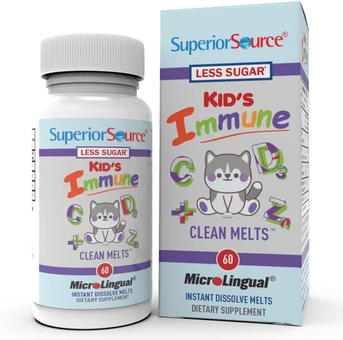 Superior Source Kids Immune Clean Melts - Suplemento de apoyo a la inmunidad - Contiene vitamina C, vitamina D3, extracto de zinc y saúco - Sin OMG