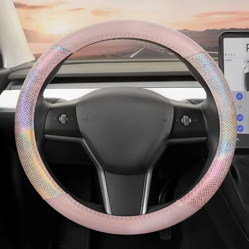 Miniatura 10 de Carbella Funda de volante suave de piel sintética trenzada negra, tamaño estándar de 15 pulgadas, se adapta a la mayoría de vehículos, funda mullida