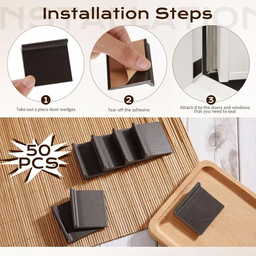 Miniatura 4 de Pangda 10 sellos para esquina de puerta, sellos autoadhesivos para esquinas de puerta, elevados detrás de burletes para aislamiento de ruido y Negro
