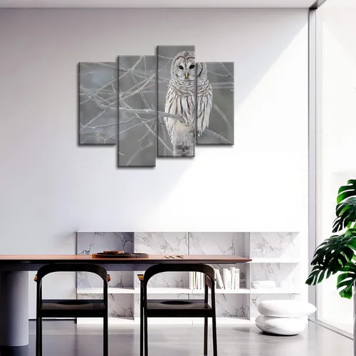 Miniatura 2 de So Crazy Art® pintura de pared, en 4 unidades, de búho blanco en el árbol en lienzo; retrato de animal en óleo; decoración estampada moderna