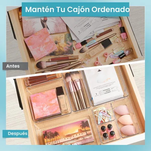 Miniatura 2 de Vtopmart Juego de 72 organizadores de cajones de plástico transparente, 4 tamaños versátiles bandejas organizadoras de baño y tocador, recipientes