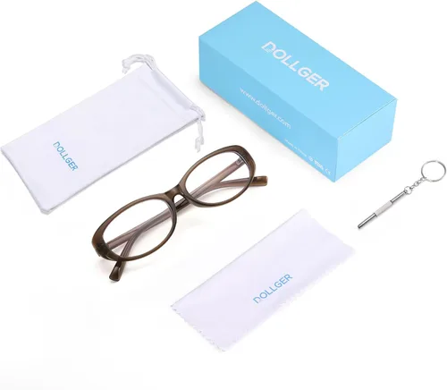 Miniatura 5 de Dollger Lentes de bloqueo de luz azul para mujer, con marco ovalado retro de moda, gafas pequeñas de ojo de gato Marrón