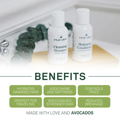 Miniatura 2 de EVA + AVO Kit de viaje de champú y acondicionador de aguacate, 2 onzas líquidas, limpieza suave sin sulfatos para cuero cabelludo seco, cabello