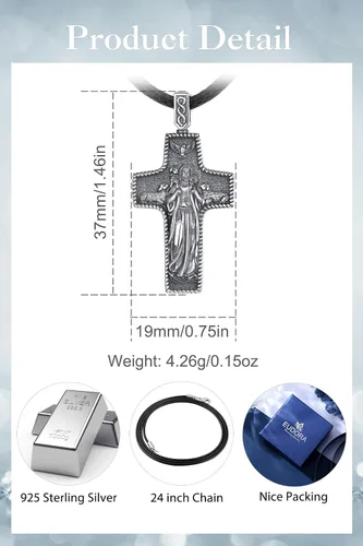 Miniatura 34 de EUDORA Collar de plata de ley 925, San Cristóbal y San Benito, San Miguel, Virgen María, San Judas Tadeo, Cruz de Buen Pastor y Arcángel, Medalla
