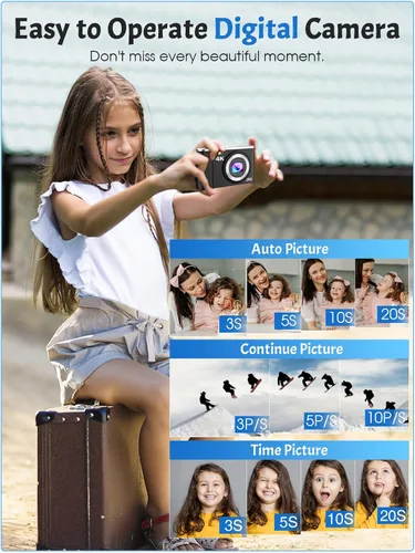 Miniatura 3 de Cámara digital, cámara 4K para niños, para fotografía, enfoque automático Nsoela de 48 MP, pantalla LCD de 2.8 pulgadas, zoom digital 16X, cámara