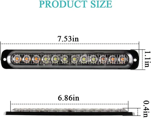 Miniatura 2 de 2 piezas de 12 LED, luz de emergencia de baliza de peligro, luz de advertencia estroboscópica, luz de intermitencia roja y blanca, barra de luz