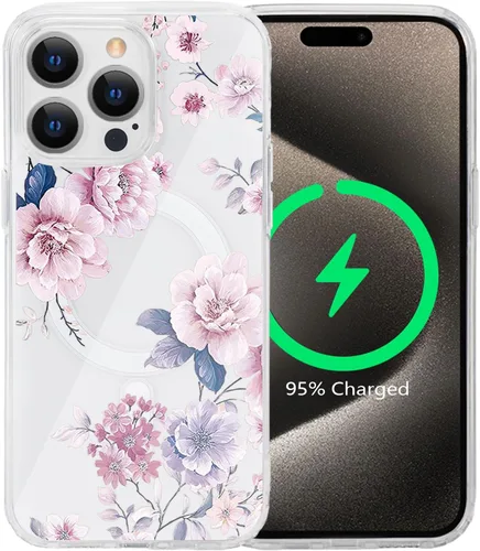 Miniatura 39 de Funda magnética de flores para iPhone 15 [compatible con MagSafe] Bonito patrón floral transparente a prueba de golpes