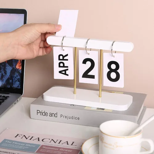 Miniatura 7 de BESTOYARD Calendario de escritorio perpetuo con bloques abatibles de madera de 6 x 4 x 2 pulgadas, pantalla de fecha reutilizable y organización que