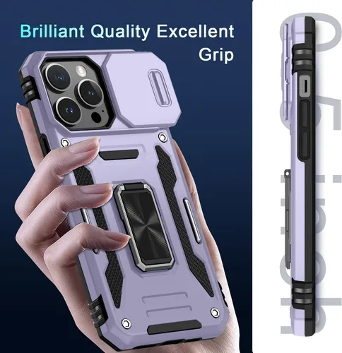 Miniatura 414 de DEERLAMN Funda para iPhone Xs Max con funda deslizante para cámara + protector de pantalla, soporte giratorio de anillo de grado militar a prueba