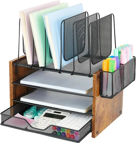 Miniatura 12 de OPNICE - Organizadores de escritorio y accesorios, para espacio de trabajo, suministros de oficina, organizador de archivos con 2 soportes para Negro