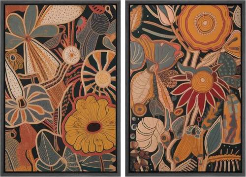 Miniatura 79 de IDEA4WALL Lienzo enmarcado para pared, juego de arte Bauhaus dorado de mediados de siglo, patrón de cuadrícula moderna, ilustraciones con formas