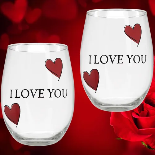 Miniatura 2 de Lovers - Juego de 2 copas de vino sin tallo con corazones decorativos, copas de vino románticas de Mr & Mrs His and Hers, regalo para parejas