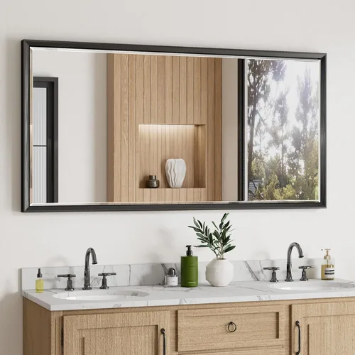 Miniatura 24 de Espejo de baño negro, espejo de baño biselado de 16 x 24 pulgadas para pared, espejo con marco negro antioxidante para decoración de baño, sala