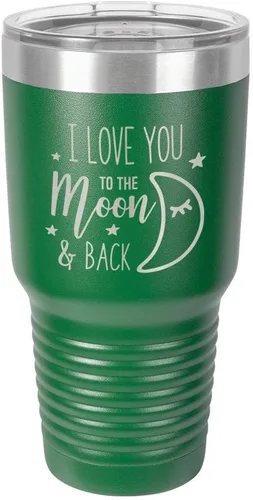 Miniatura 15 de Vaso azul de 30 onzas con popote y tapa superior deslizante con texto en inglés "I love you to the moon and back", taza de viaje de acero inoxidable