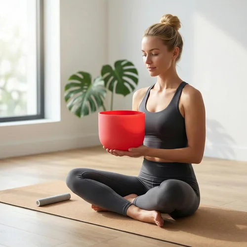 Miniatura 3 de ALIOTH Rojo C nota raíz chakra cristal cantando cuenco 8 pulgadas con sonido Bowl Suede Striker para yoga Nota C roja