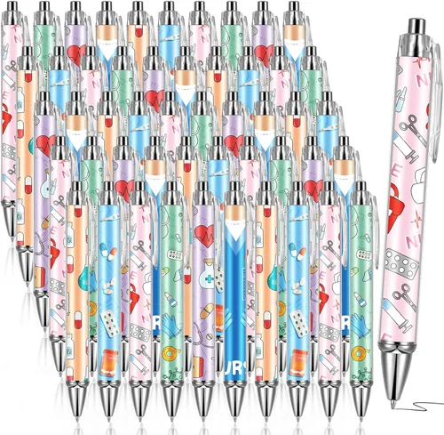 Miniatura 7 de Divertidos bolígrafos de enfermera, encantadores bolígrafos de punta de bola de dibujos animados, tinta negra, retráctil, de presión, bolígrafo
