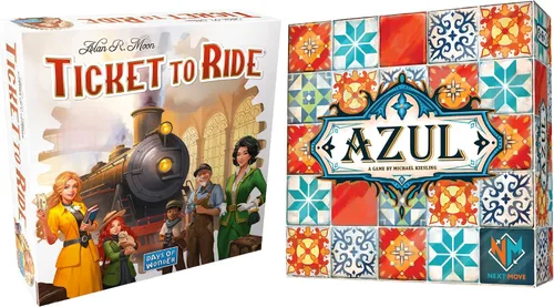 Ticket to Ride + Azul - Juego de mesa de estrategia de tren de construcción y colocación de azulejos para familias y adultos, juegos de mesa