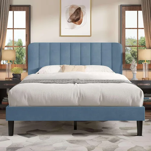 Miniatura 17 de VECELO Marco de Cama Tapizada Tamaño Full con 4 Cajones y Cabecero, Marco de Cama Plataforma de Almacenamiento de Terciopelo, Soporte de Listones