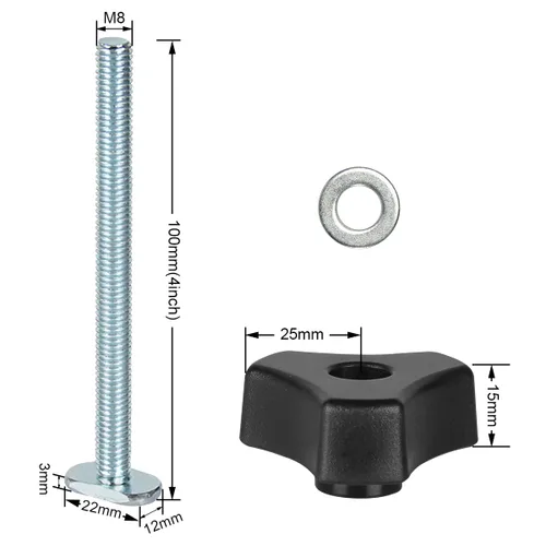 Miniatura 4 de Toolcool M8 - Kit de perillas para riel en T, tornillos de ranura en T de 4 pulgadas con arandelas, accesorios de riel en T para plantillas