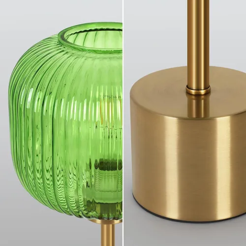 Miniatura 7 de Lámpara de mesa de cristal verde con 3 vías regulable y control táctil, lámpara de mesita de noche vintage moderna de mediados de siglo
