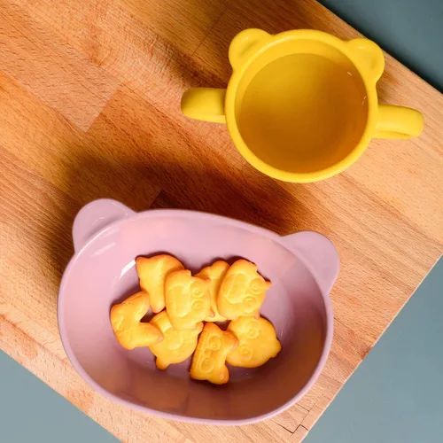 Miniatura 7 de BLUE GINKGO Cuencos de silicona para niños, lindos cuencos de silicona para bebés/platos de silicona para niños pequeños y niños, aptos para Rosado