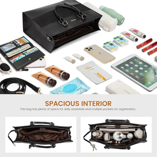 Miniatura 4 de LOVEVOOK Bolsa de mano para laptop para mujer, bolsa de trabajo, oficina, maletín para computadora con bolso de mano Negro