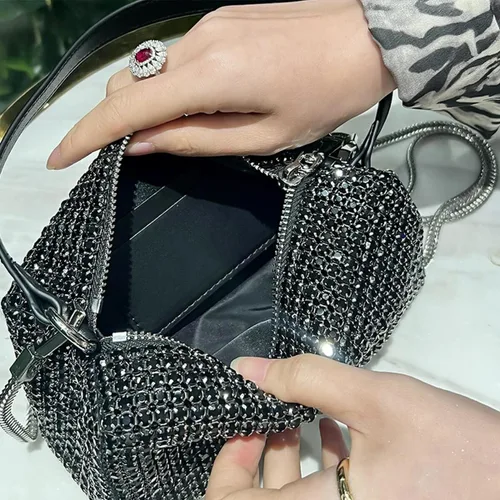 Miniatura 2 de Bolso de hombro con diamantes de imitación para mujer, bolso cruzado clásico con purpurina, bolso de noche brillante, monedero plateado de diamante