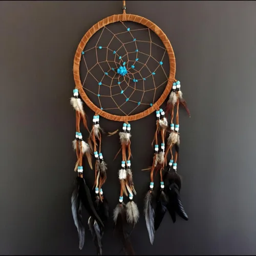 Miniatura 12 de Atrapasueños atrapasueños, gamuza negra con piedra turquesa, hecho a mano, tamaño grande, 28 pulgadas de largo x 9 pulgadas de diámetro, marca OMA