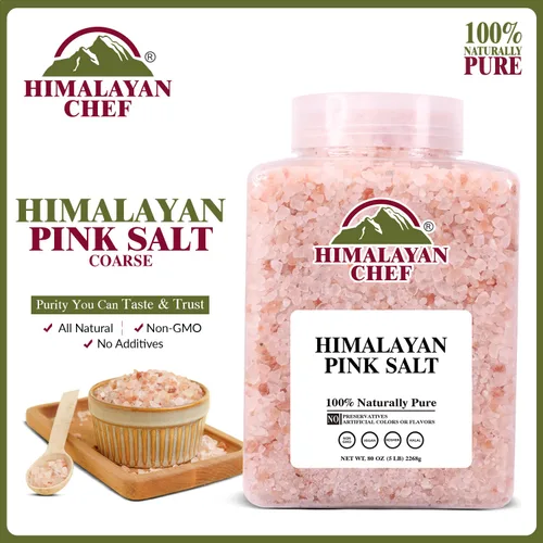Miniatura 5 de Himalayan Chef - Sal rosa del Himalaya grano grueso, tarro de plástico de 5 libras - Pura, natural, kosher, rica en minerales, ideal para recargas