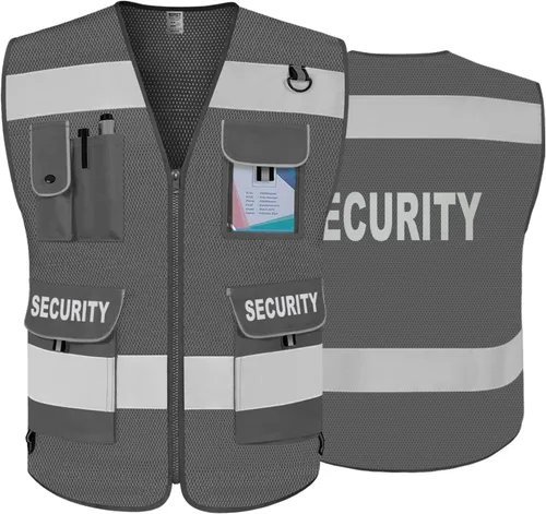 Miniatura 6 de TCCFCCT Chaleco de Seguridad de Malla para Guardia de Seguridad 9 Bolsillos Chaleco de Seguridad Reflectante de Alta Visibilidad para Hombres