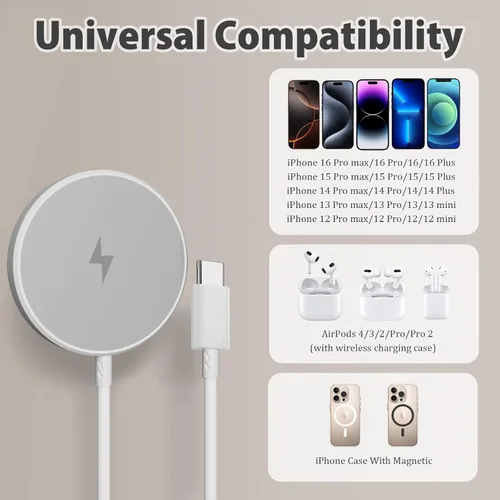 Miniatura 3 de [Certificado MFi de Apple] Cargador magnético para iPhone 17 16e, paquete de 2 de 10 pies, carga rápida para Apple MagSafe, almohadilla de carga