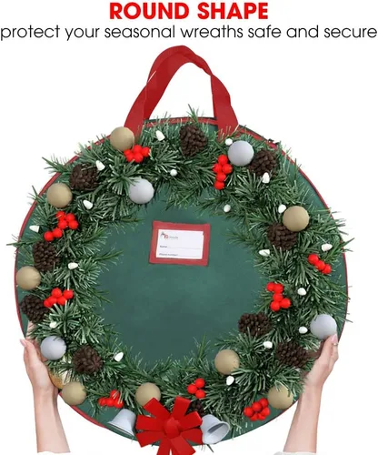 Miniatura 4 de Bolsa de almacenamiento de corona de Navidad resistente de 36 pulgadas, asas hechas de poliéster Oxford 600D duradero, bolsa de almacenamiento