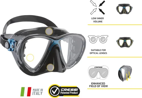 Miniatura 3 de Cressi Máscaras de buceo con lentes de lágrima inclinadas para una mayor visibilidad hacia abajo, evolución del aire y los ojos: fabricadas en Italia