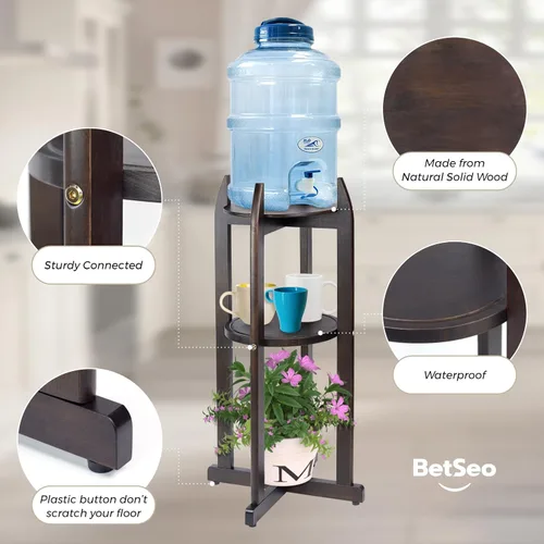 Miniatura 3 de Soporte dispensador de agua de madera maciza natural (32.8 pulgadas de alto-11.2 pulgadas de ancho) Soporte de suelo de cerámica para dispensador