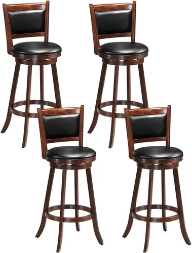 Miniatura 9 de ERGOMASTER Taburetes de bar giratorios de 24 pulgadas con respaldo, madera de caucho, negro, juego de 2