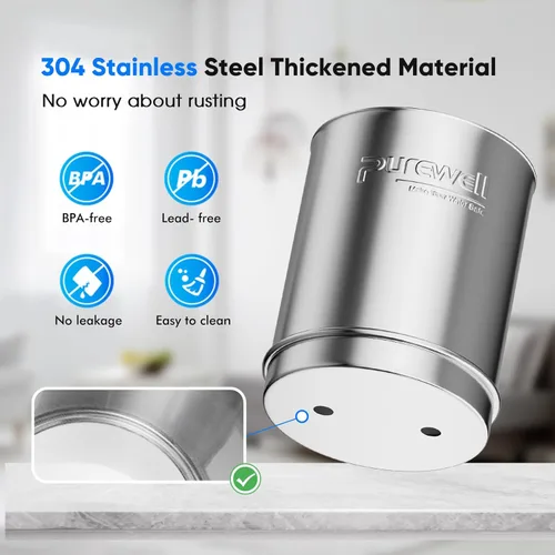 Miniatura 6 de Purewell Sistema de filtro de agua alimentado por gravedad de 3 etapas, sistema de encimera de acero inoxidable de 2.25 galones con 2 filtros